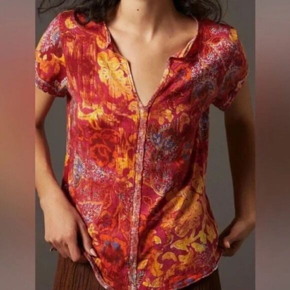 Pilcro Tops - Pilcro Red and Yellow Floral Shirt size medium
